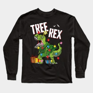 Tree Rex Boys Kids Dinosaur T Rex Funny Christmas Long Sleeve T-Shirt
